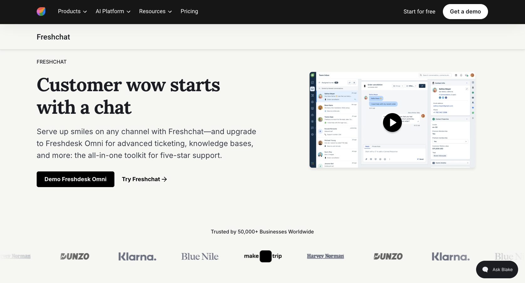 Freshchat Landing Page