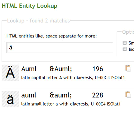HTML Entity Character Lookup