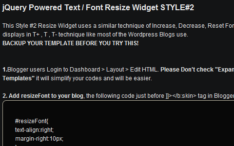 jQuery Powered Text / Font Resize Widget