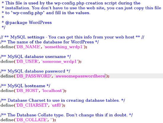 WordPress Database Details in wp-config.php