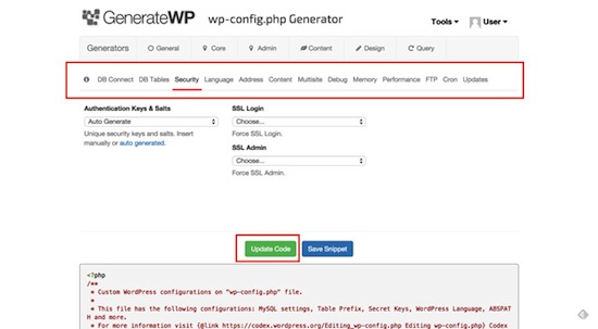 how to generate a wp-config.php file with GenerateWP