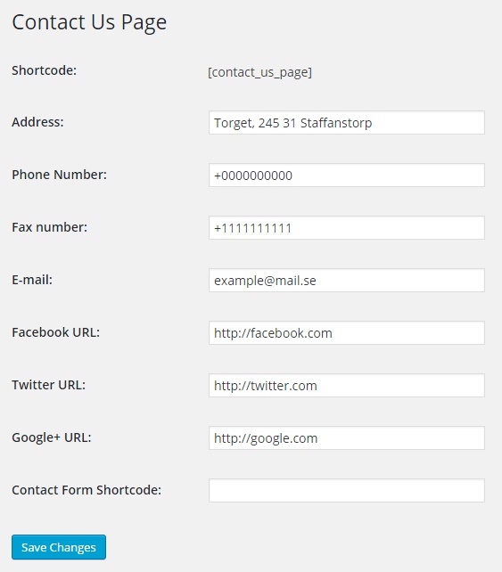 Contact us page Plugin