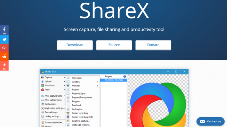 ShareX: Landing Page (Screenshot: Noupe)