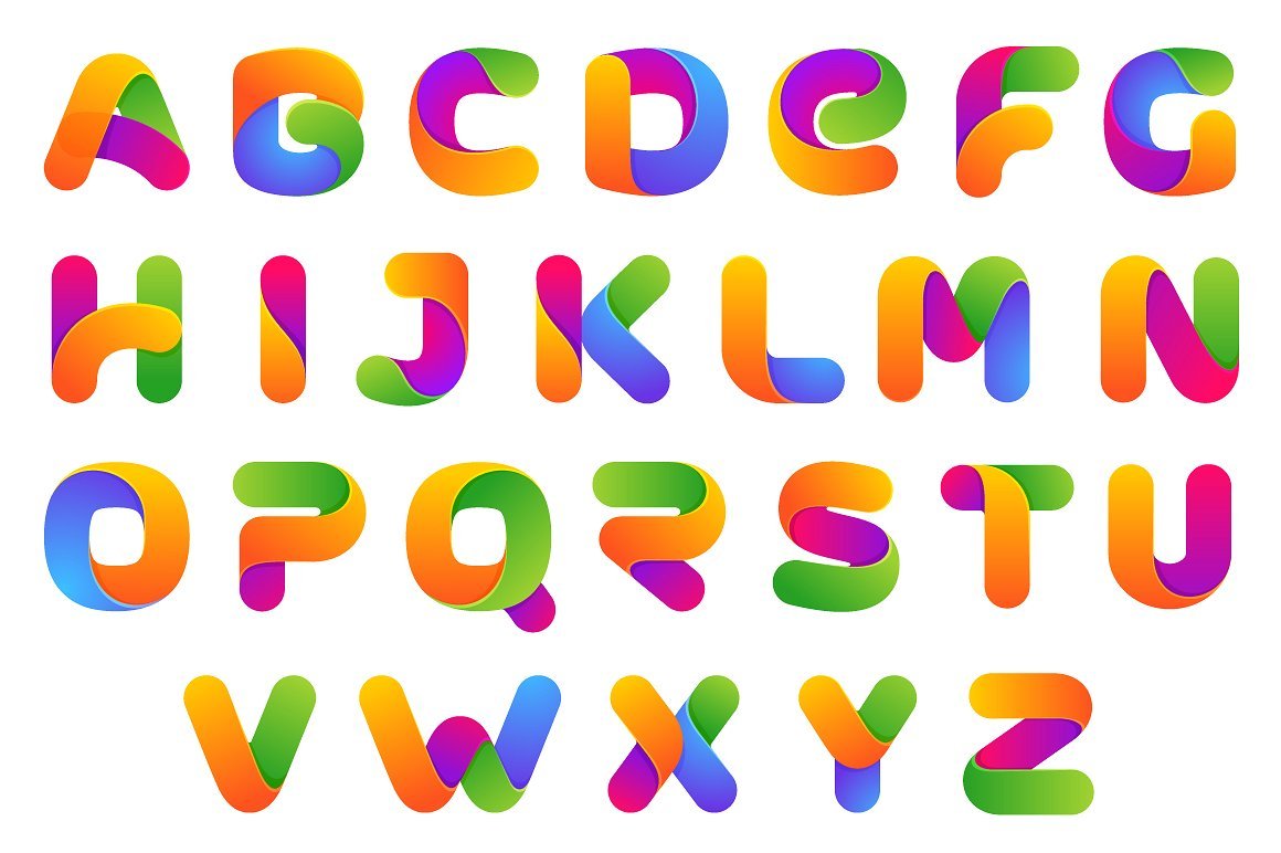 Шрифт разного цвета. Разноцветный шрифт. Дизайнерские шрифты. Креативные шрифты. Красочный шрифт.
