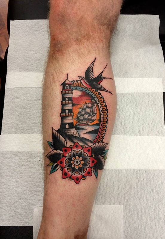traditional american tattoo lighthouse tattoo