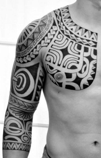 traditional polynesian tattoo shark teeth pectoral tattoo
