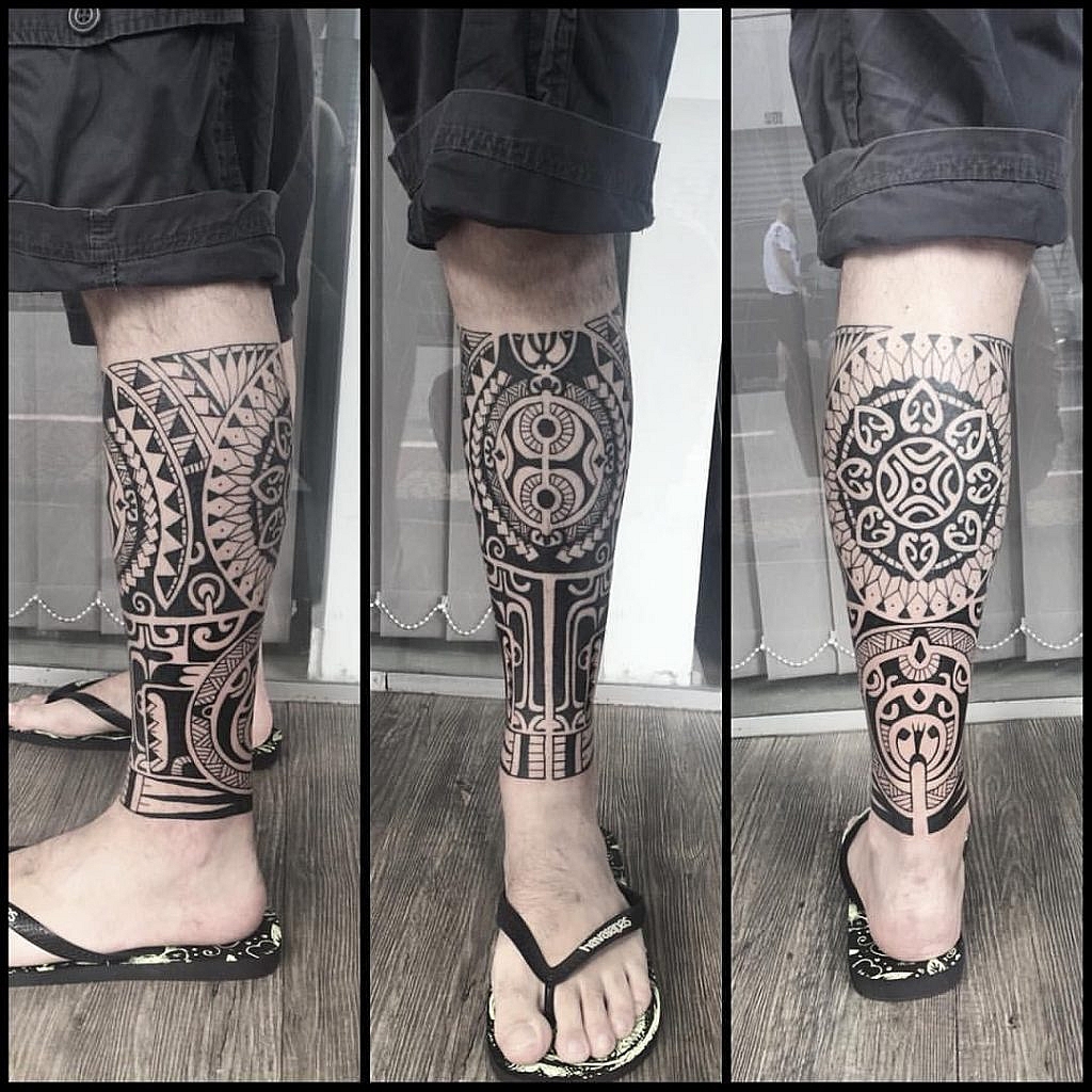 traditional polynesian tattoo hawaaiian lower leg tattoo