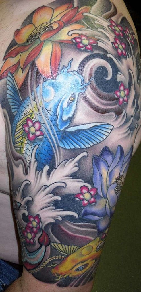 traditional japanese tattoo koi fish arm tattoo