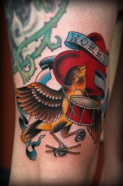 traditional american tattoo bird and heart 