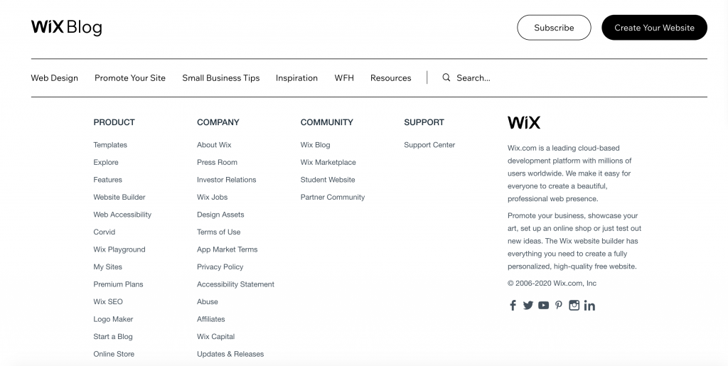 wix website footer example
