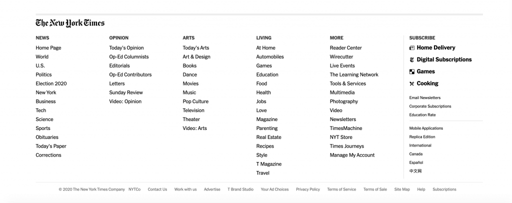 ny times website footer example