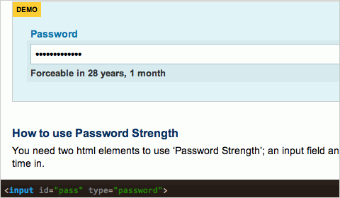 Password Strength - Estimates brute force time (jQuery plugin) 