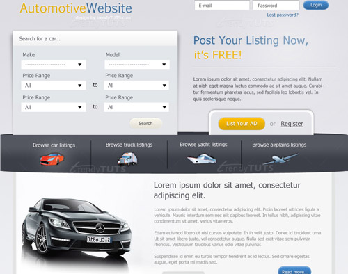 how to create an automotive web template using photoshop